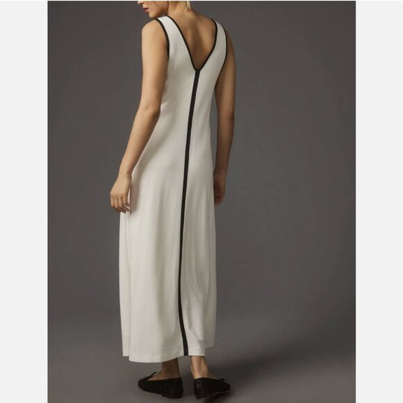 Anthropologie Maeve White Black Sleeveless A-Line Knit Maxi Dress - Picture 2 of 6
